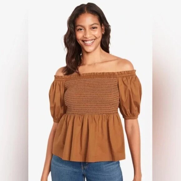 Old Navy Orange Smocked Off Shoulder Short Sleeve Top XS - Picture 1 of 5